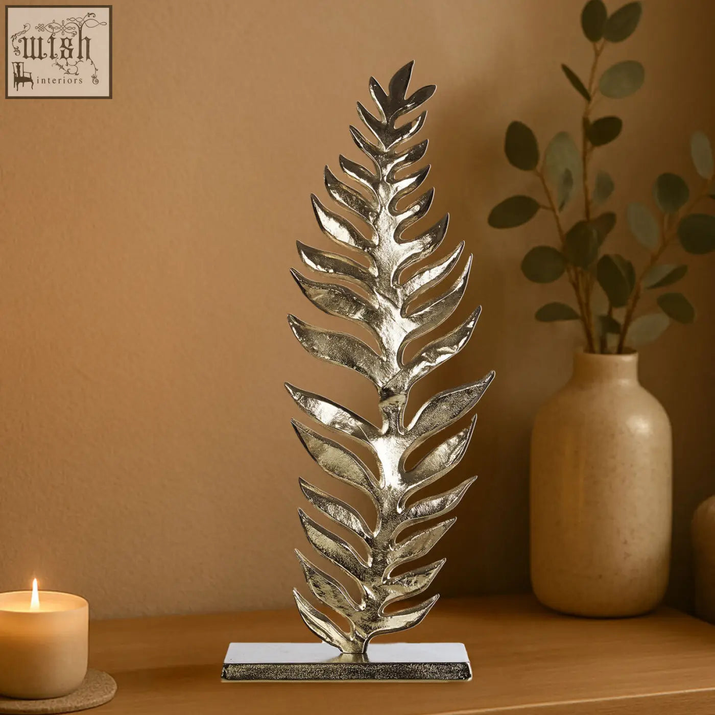 Silver leaf sculpture hampstead leaf sculpture with rough nickel finish on white base for home decor