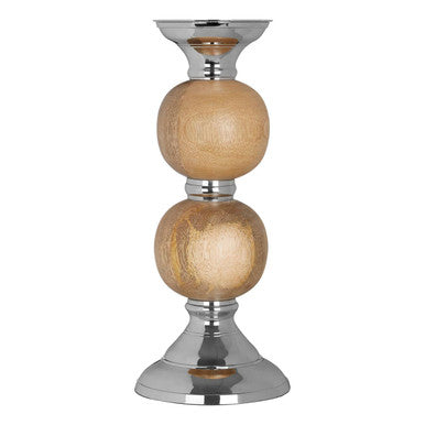 Chrome-finished hampstead medium pillar candle holder with three textured amber-gold spherical tiers for medium pillar candles