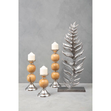 Silver leaf hampstead medium pillar candle holder with textured metallic finish and layered design for medium pillar candles
