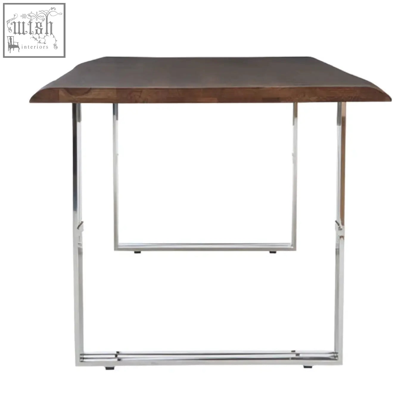Modern hampstead silver dining table with dark wood top and sleek chrome metal legs for stylish dining spaces