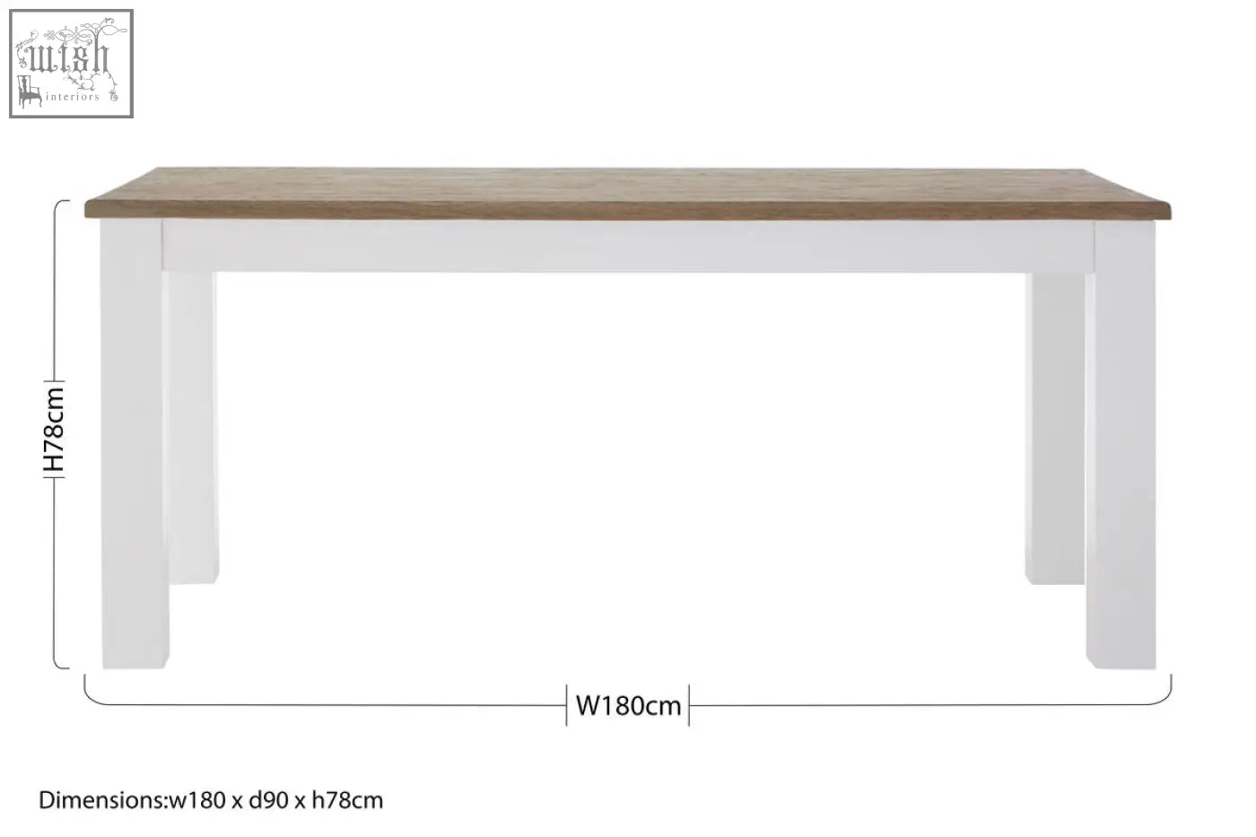 White dining table with hampstead oak light brown wooden top and sturdy rectangular legs perfect for dining rooms