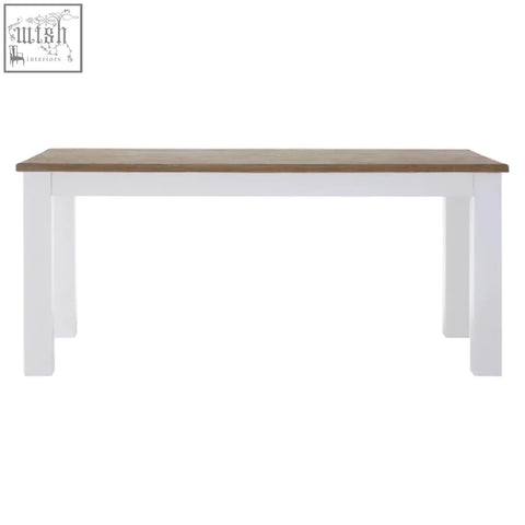 White dining table with hampstead oak natural wood top and sturdy straight legs perfect for dining rooms