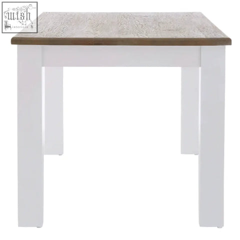 White dining table with hampstead oak rustic light brown embossed wooden top perfect for dining spaces