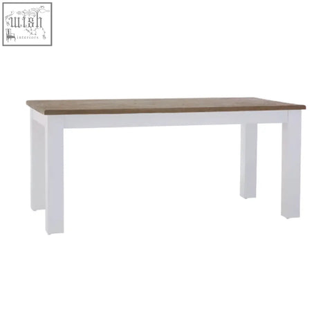 White dining table with hampstead oak top and simple rectangular legs in light brown oak finish
