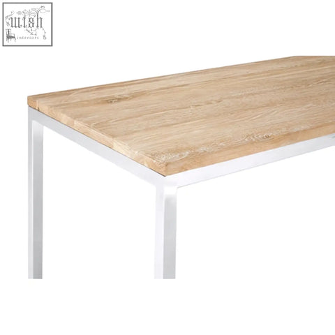 Light oak hampstead oak wood console table with sleek white metal legs and a modern wood console design