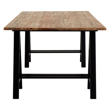 Rectangular hampstead pine wood dining table with black metal legs and rustic weathered finish