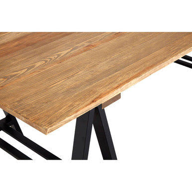 Rustic hampstead pine wood dining table with natural finish and sturdy black iron legs