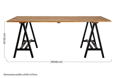 A hampstead pine wood dining table with natural pine wood top and black metal a-frame legs for an industrial look