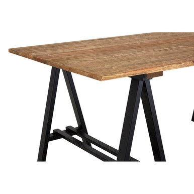Rustic hampstead pine wood dining table with black metal a-frame legs and pine wood top