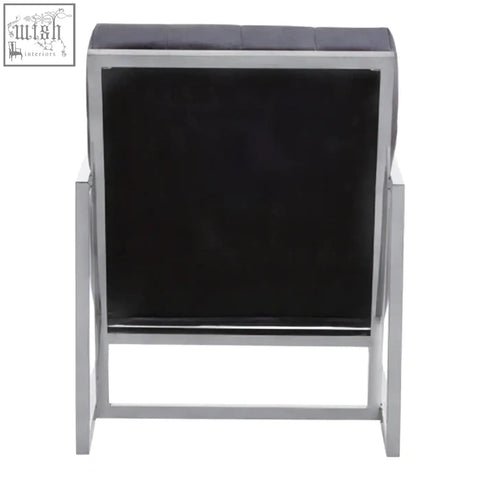 Hana black velvet chair with stainless steel frame featuring a sleek black velvet chair and chrome metal frame