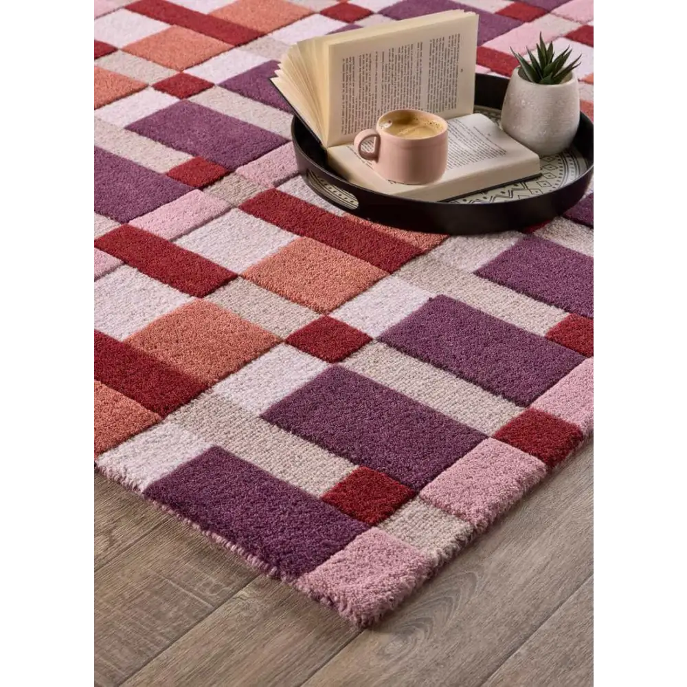 Hand-Carved Wool Geometric Rug – Multicolour - Rugs