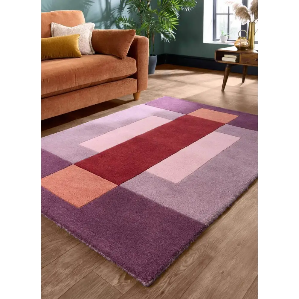 Hand-Carved Wool Geometric Rug – Multicolour - Rugs