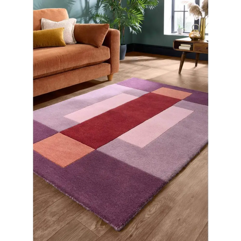 Hand-Carved Wool Geometric Rug – Multicolour - Rugs
