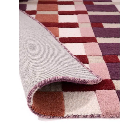 Hand-Carved Wool Geometric Rug – Multicolour - Rugs
