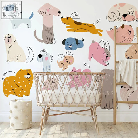 Woven rattan baby crib with cream mattress and natural wood legs perfect for dogs nursery wall decals and kids room decor