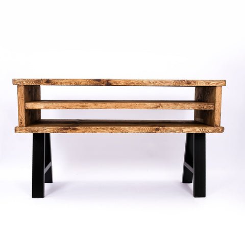 Rustic tv stand handmade rustic wooden console table with two shelves and black metal legs for living room