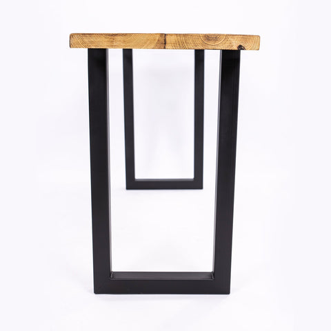 Industrial-style side table with rustic light brown wooden top and black steel legs perfect for work desk or kitchen bar