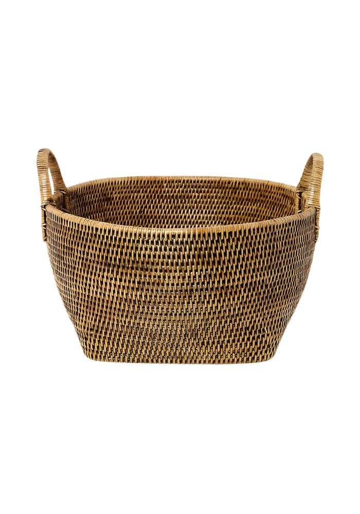 Handy handwoven rattan basket brown natural woven basket with two sturdy handles perfect for carrying items