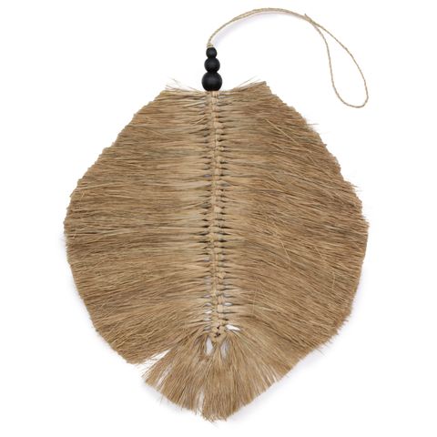 Natural fiber raffa leaf hanging decoration 35cm with black beaded loop for stylish home decor