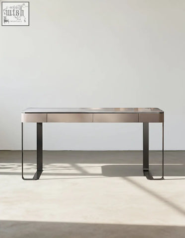 Minimalist hanna office desk with sintered stone top, two drawers, and black steel legs perfect as an office desk