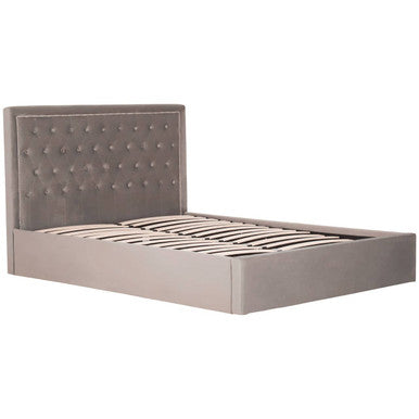 Gray velvet hannah grey ottoman king bed with tufted headboard and slatted base for stylish storage and comfort