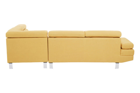 Yellow sectional hanover ochre linen corner sofa with clean lines and chrome legs perfect for modern living rooms