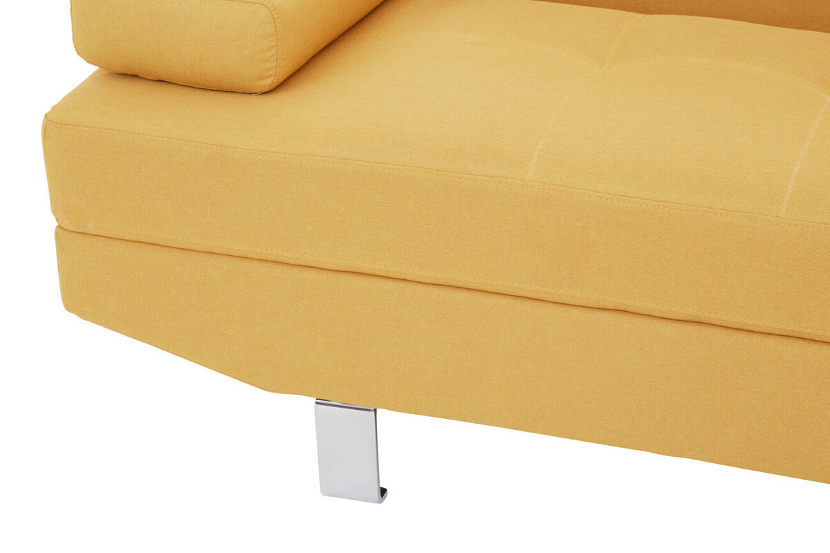 Hanover ochre linen corner sofa with yellow upholstery sleek chrome legs and modern minimalist design