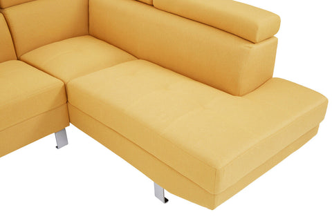Hanover ochre linen corner sofa with yellow upholstered cushions and sleek chrome legs for modern living rooms