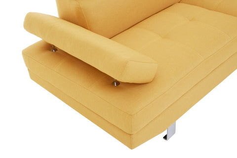 Hanover ochre linen corner sofa with yellow tufted cushions and sleek chrome legs perfect for modern living rooms