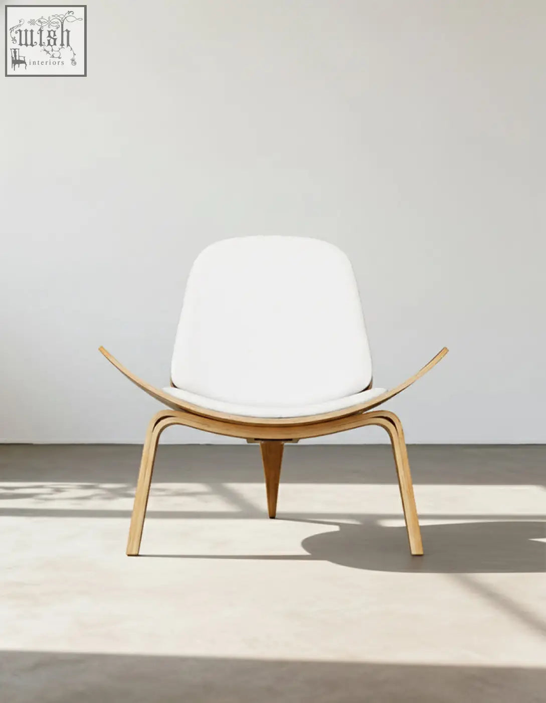 Hans wegner armchair ch07 shell chair in white ash upholstery with curved oak frame and tapered legs