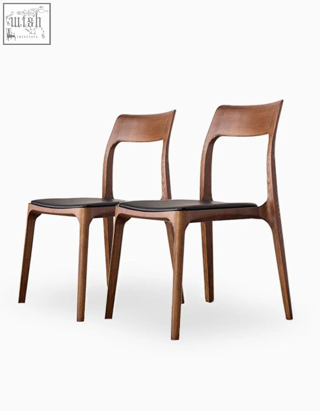 Two hans wegner ch3 dining chairs in dark oak with sleek walnut wood frames and black leather seats