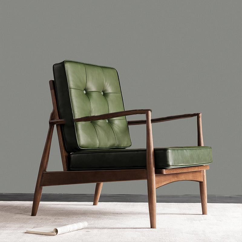 Classic C02 Armchair, Green Leather & Wood
