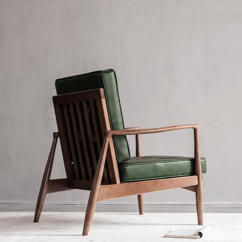 Classic C02 Armchair, Green Leather & Wood