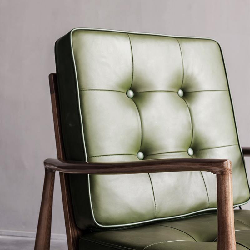 Classic C02 Armchair, Green Leather & Wood