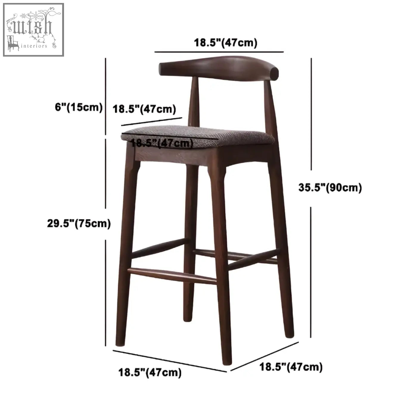 Dark wood hans wegner ch32 bar stool with rosewood frame linen upholstered seat and curved backrest