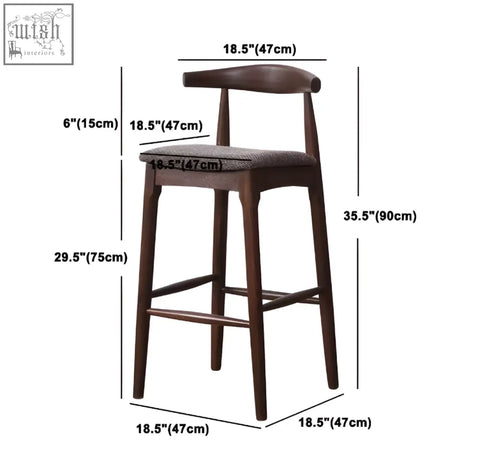 Dark wood hans wegner ch32 bar stool with rosewood frame linen upholstered seat and curved backrest