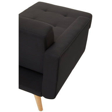 Black tufted armchair with wooden legs in hansa hagen black linen corner sofa bed collection