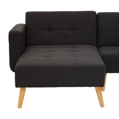 Hansa hagen black linen corner sofa bed with tufted black fabric and light wood legs for cozy seating and sleeping