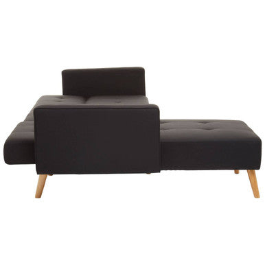 Black tufted hansa hagen black linen corner sofa with light wood legs perfect as a sofa bed