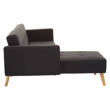 Hansa hagen black linen corner sofa bed with black tufted upholstery and wooden legs for stylish comfort