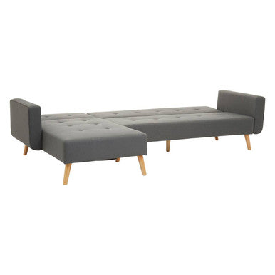 Gray tufted hansa hagen grey linen corner sofa bed with light wood legs perfect as a linen corner sofa