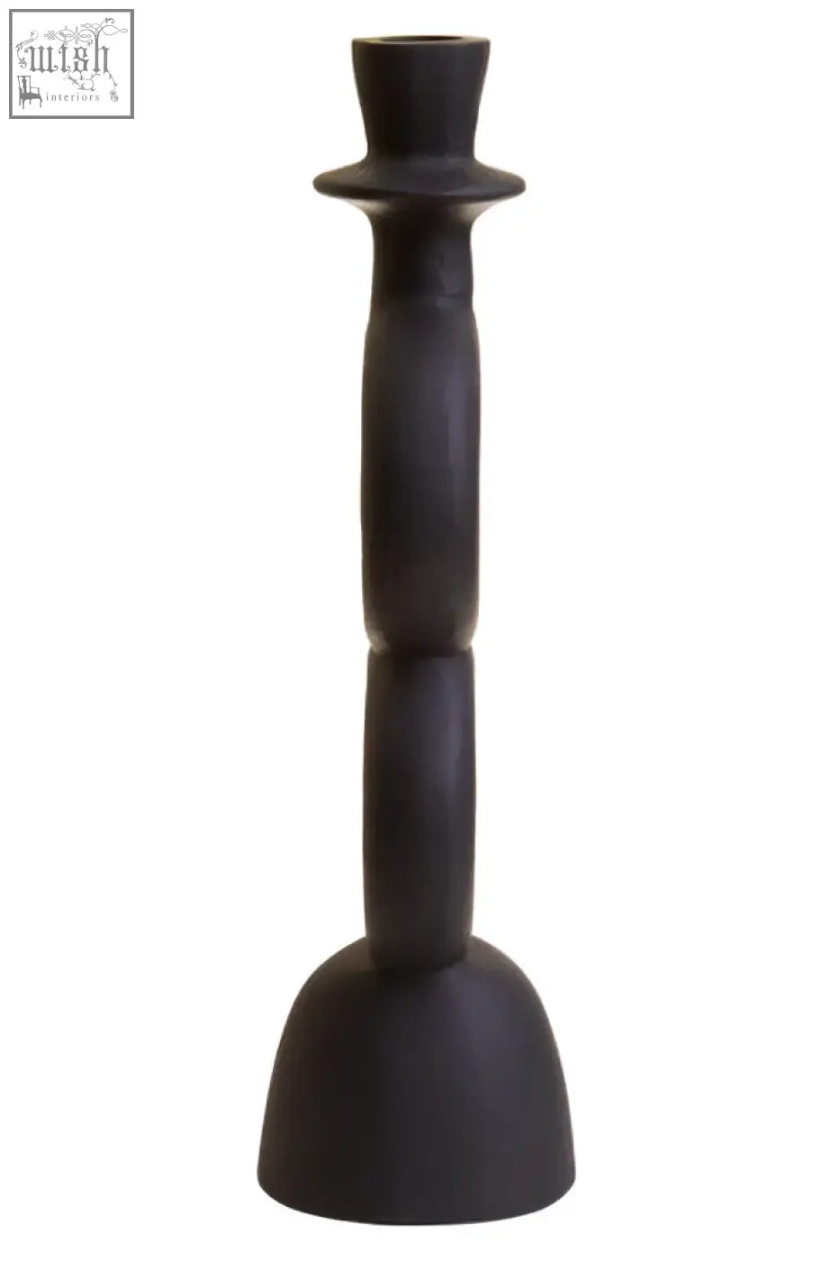 Large black candle holder with matte black finish and top hat-shaped holder perfect for candles