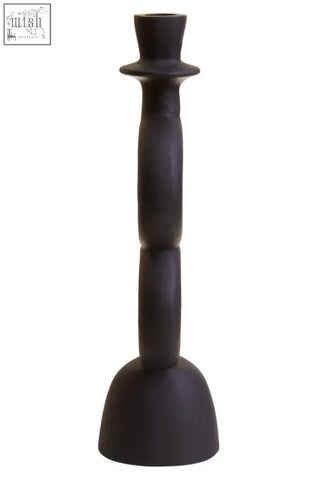 Large black candle holder with matte black finish and top hat-shaped holder perfect for candles
