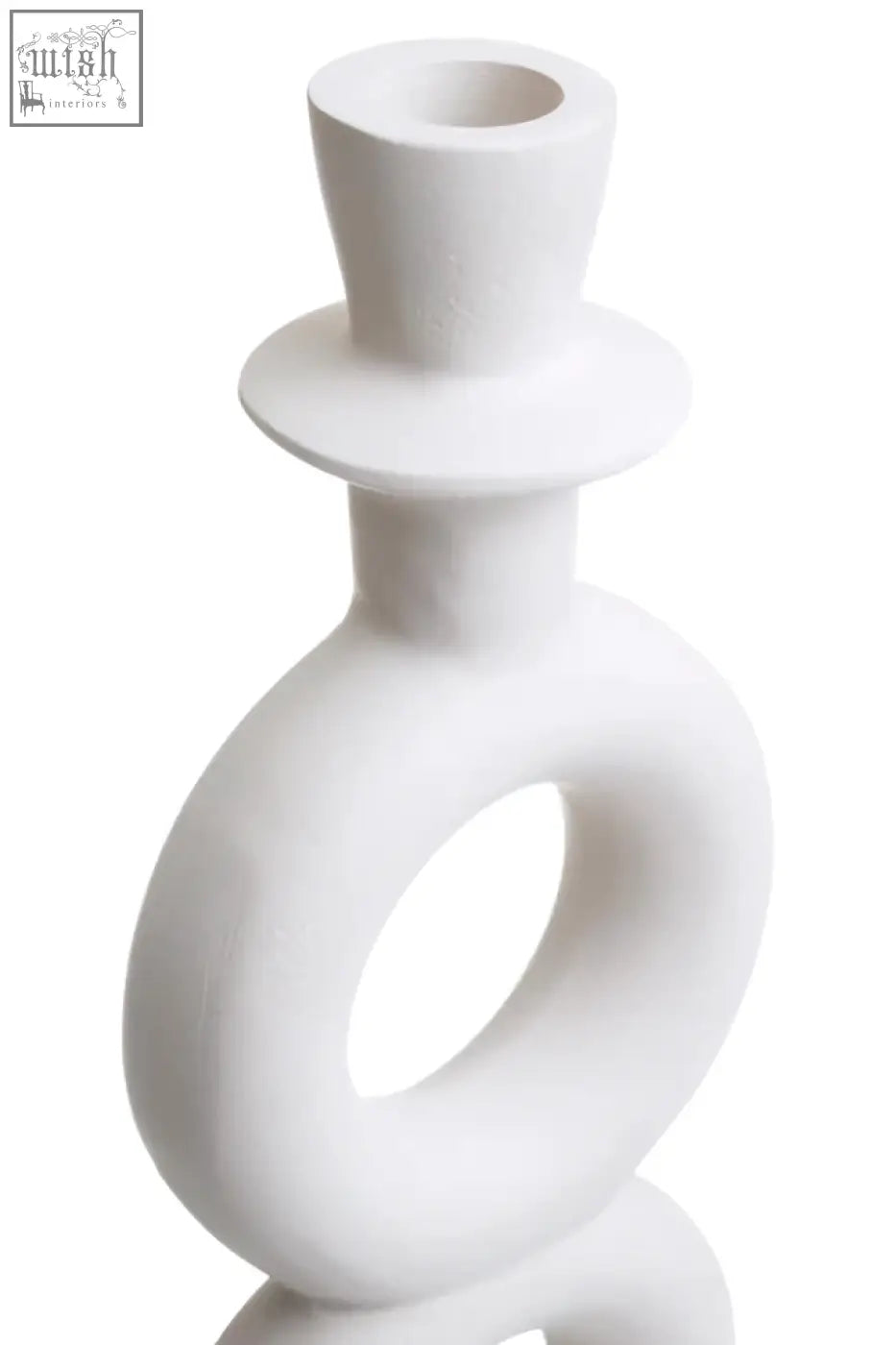 White ceramic Hapax large cream candle holder with minimalist stacked rings and tapered top cream candle holder