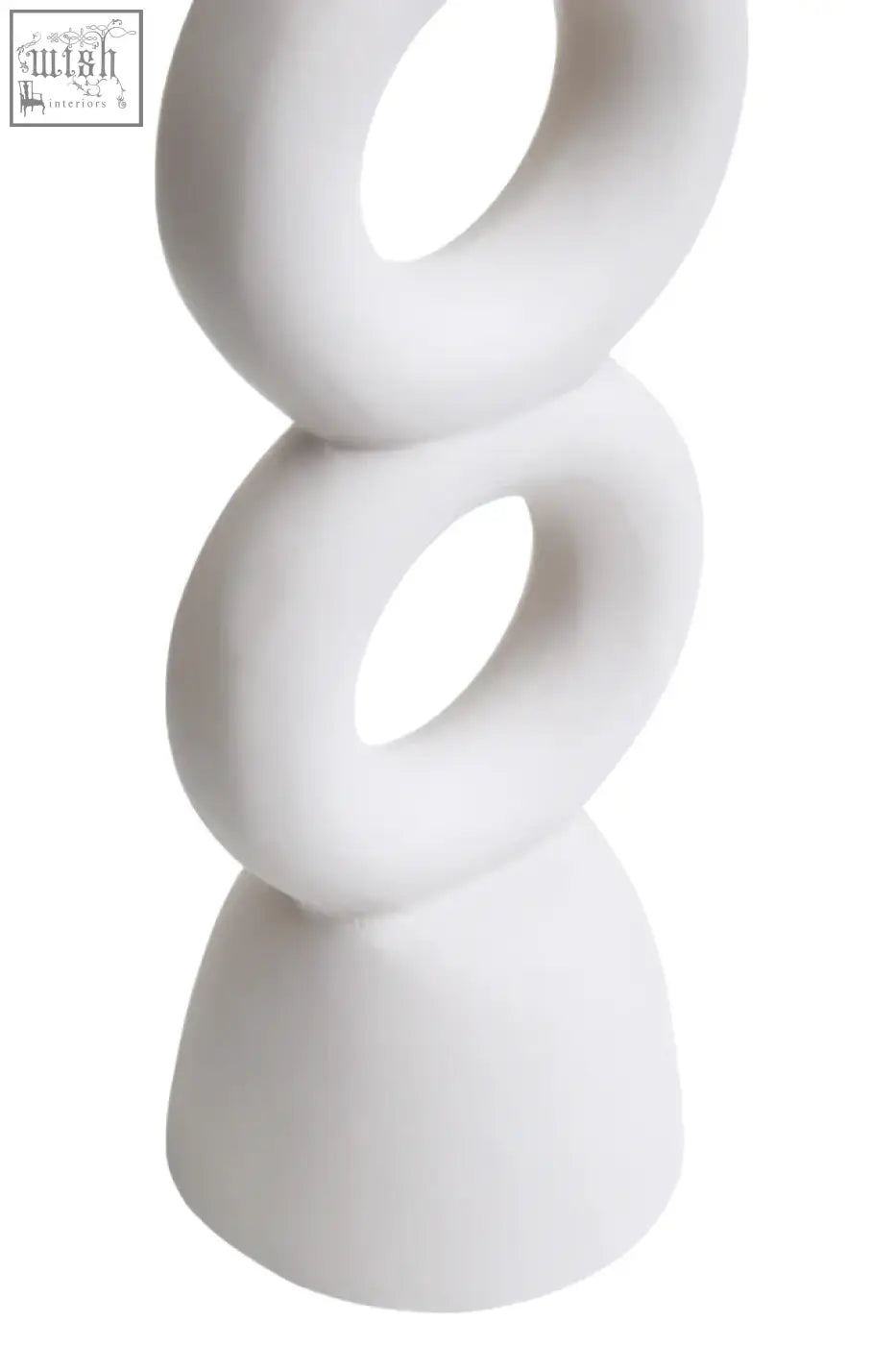White ceramic abstract sculpture candle holder with three stacked rings in cream for large cream candle holder use