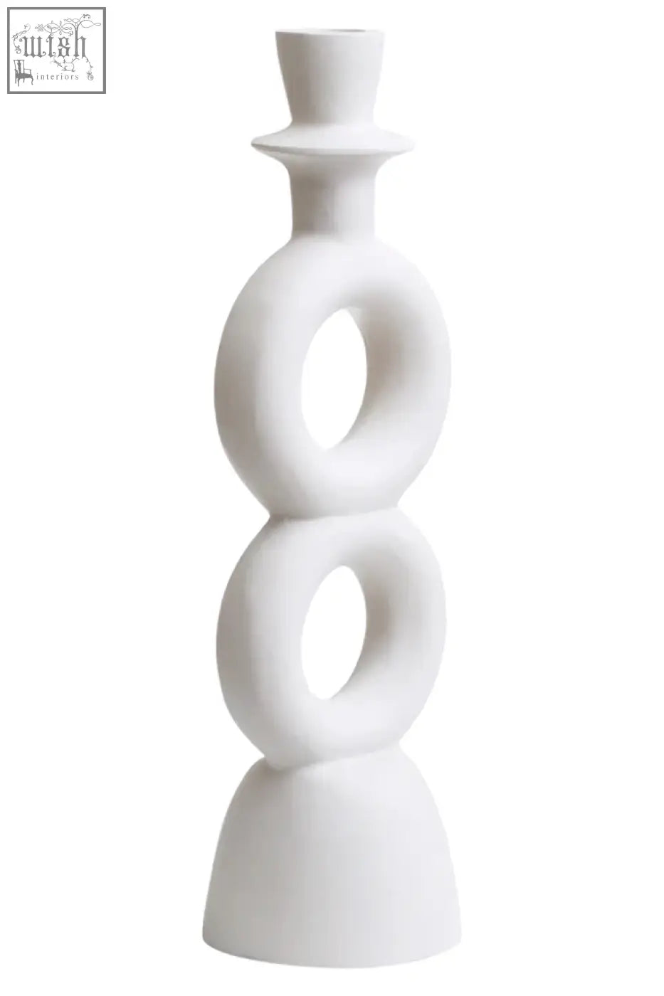 White ceramic large cream candle holder with stacked ring-shaped tiers and tapered top for cream candle display