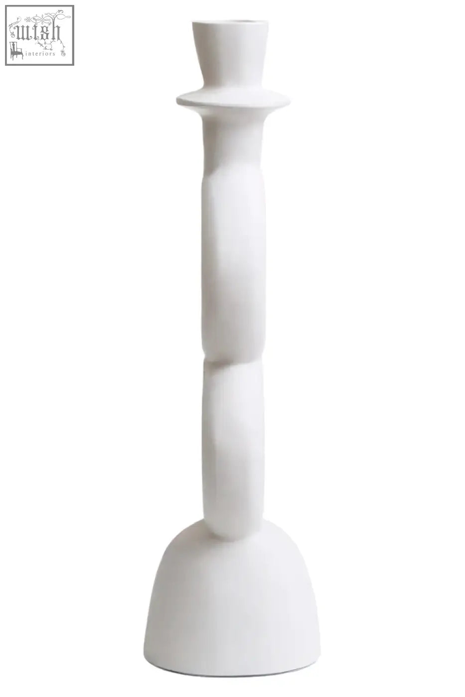 White ceramic candle holder with a tapered segmented body and flared base for large cream candle display