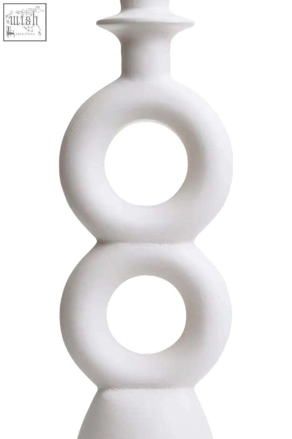 White ceramic cream candle holder with three stacked rings and flared top perfect for large cream candles