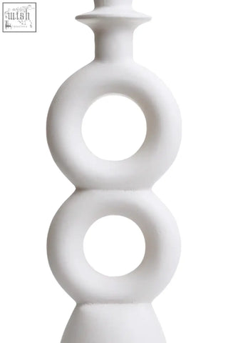 White ceramic cream candle holder with three stacked rings and flared top perfect for large cream candles