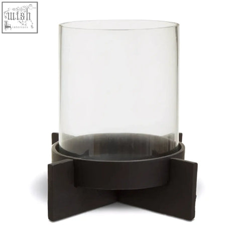 Clear glass candle holder with sleek black finish metal base hapax large matt black finish candle holder
